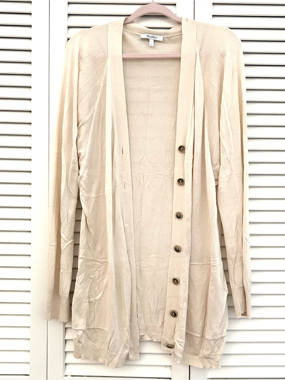 MaxMara cream silk cotton long cardigan light sweater quiet luxury minimalist XL